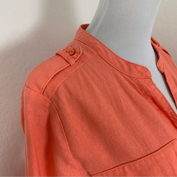 Calvin Klein Linen Blend Shirt Dress Women’s 10 Coral Roll Tab Sleeves Buttons - Picture 16 of 16